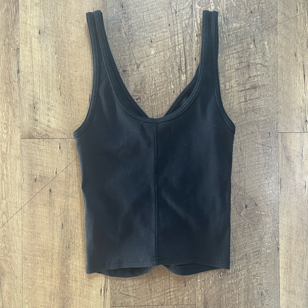 Abercrombie Black Ruched V-Neck Tank Top Size S |Ribbed Stretch | Fitted Trendy - Picture 2 of 11